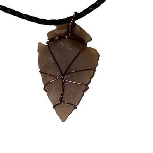 "New" Hand Knapped Gray Pink Arrowhead Gemstone Energy Necklace Unisex OS